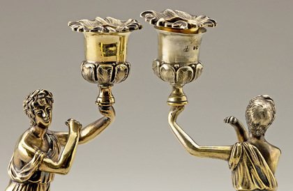 Fox Family Sterling Silver Gilt Figural Cast Candlesticks (Pair) - Charles Thomas Fox, George Fox
